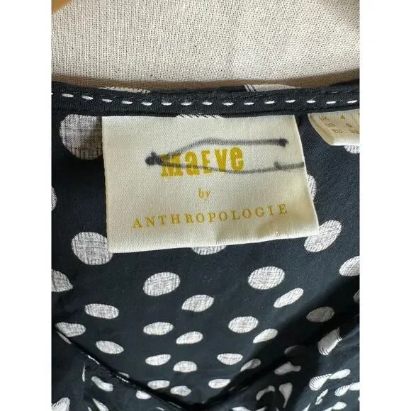 Anthropologie Maeve Polka Dot Ruffle‎ Sleeveless Blouse Black/White Size 0 - Picture 4 of 6